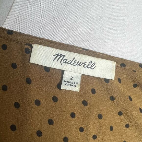 MADEWELL SILK CARMELINA POLKA DOT BUTTON UP FLUTTER SLEEVE BLOUSE SIZE 2 - Picture 6 of 7